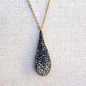 Swarovski Pavé Ombre Crystal Teardrop Gold Tone Pendant Necklace 18" Swan Signed